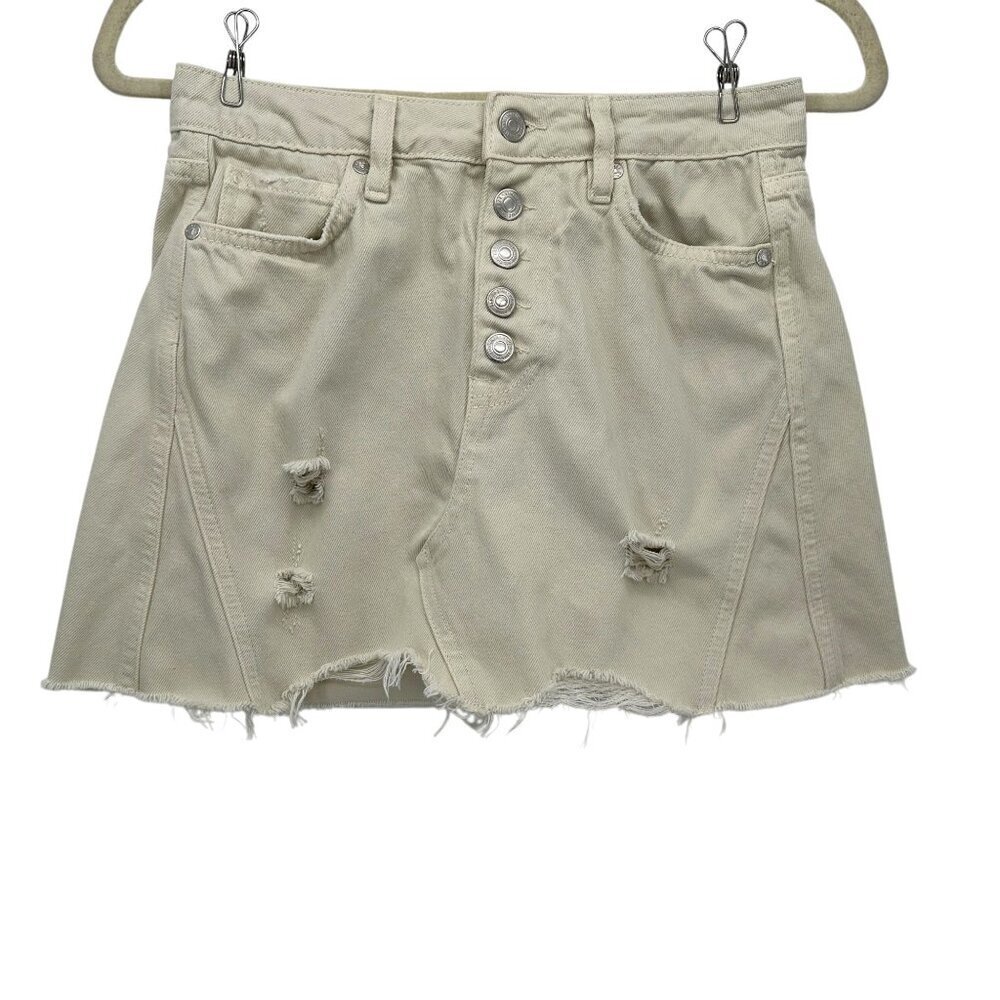 Free People We The Free Womens 26 Skirt Bailey Button Fly Raw Hem Ripped Ivory